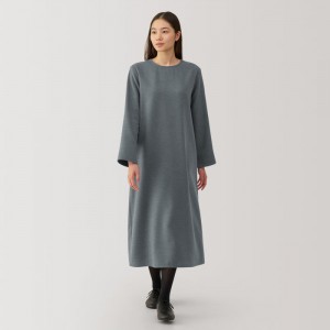 Muji Brushed Pullover Long Sleeve Kleid Damen Grau | VC5Q9F80H