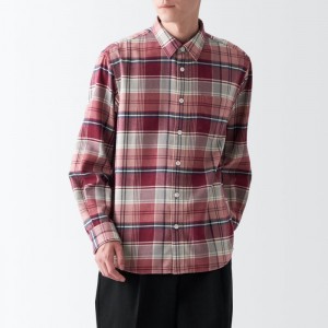 Muji Flannel Long Sleeve Patterned Hemd Herren Rot | OO9T0Q26W