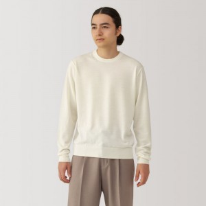 Muji Washable High-Gauge Crew Neck Pullover Herren Weiß | QV6Q4F77B