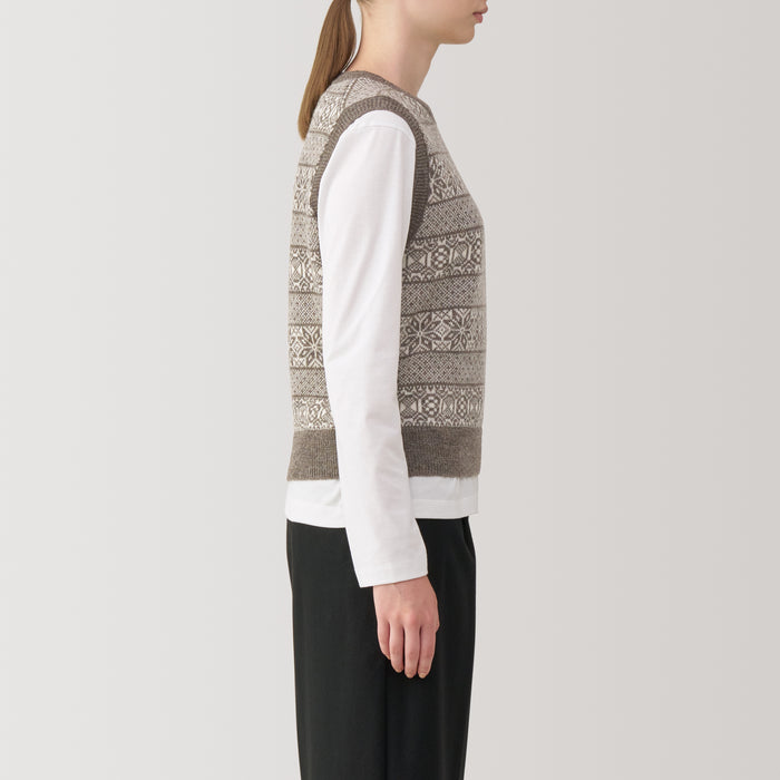 Muji Andes Wool Jacquard Pattern Weste Damen Grau | KS5L1B36I