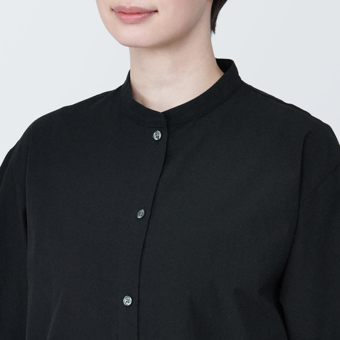 Muji Cool Touch Broadcloth Stand Collar Short Sleeve Kleid Damen Schwarz | GW5L8A27A