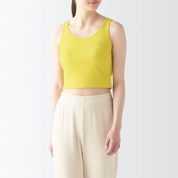Muji Cotton Stretch Ribbed Short with Bra Tanktop Damen Gelb | DI1F0P70Z