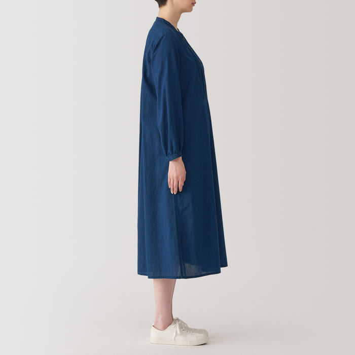 Muji Cotton Voile Indigo Long Sleeve Kleid Damen Blau | AS2T1J31H