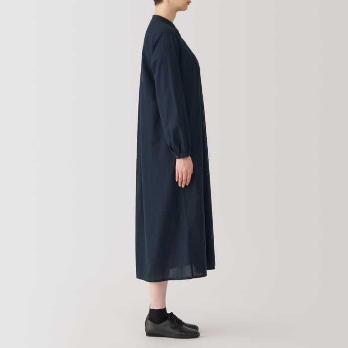 Muji Cotton Voile Long Sleeve Kleid Damen Navy | PO1J7J61E