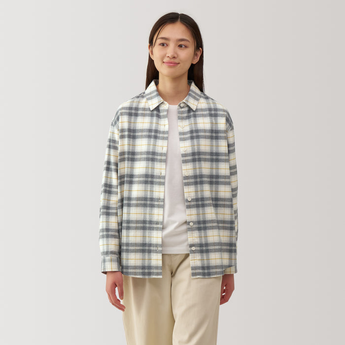 Muji Flannel Regular Collar Long Sleeve Patterned Hemd Damen Grau | HY8Q1D65K