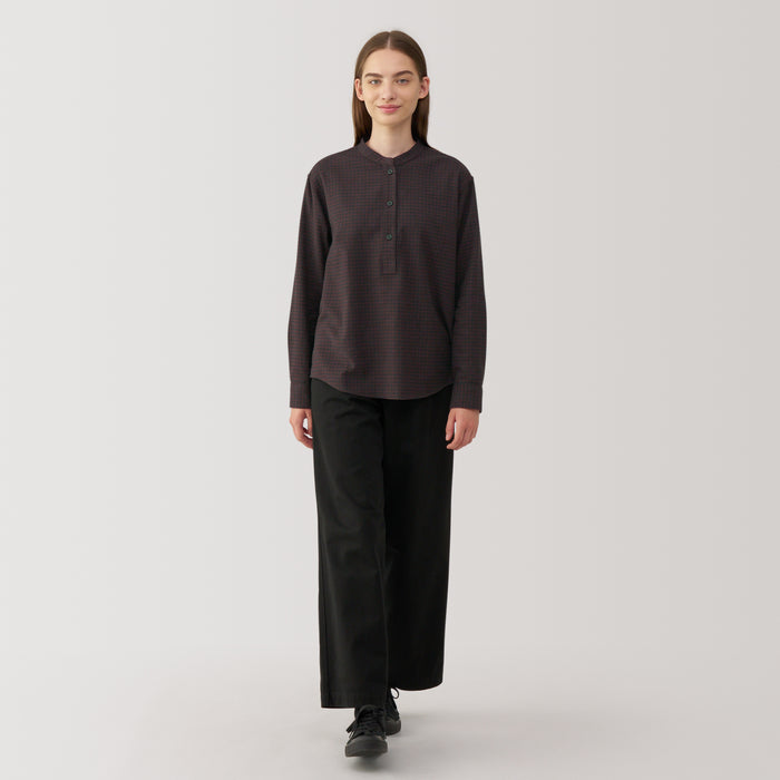 Muji Flannel Stand Collar Long Sleeve Patterned Bluse Damen Schwarz | VF0W5U30C