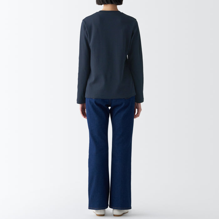 Muji Interlock Crew Neck Long Sleeve T-shirts Damen Navy | CR2B9X44H