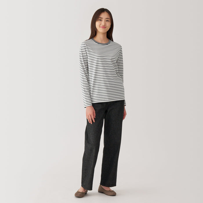 Muji Jersey Crew Neck Long Sleeve Striped T-shirts Damen Grau | HA0L3W97Z