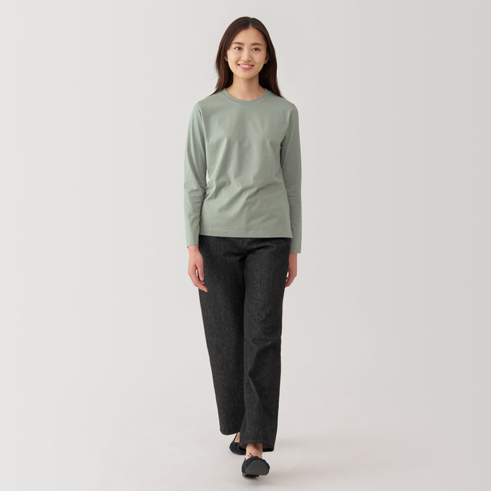 Muji Jersey Crew Neck Long Sleeve T-shirts Damen Grün | HJ8O7Z94K