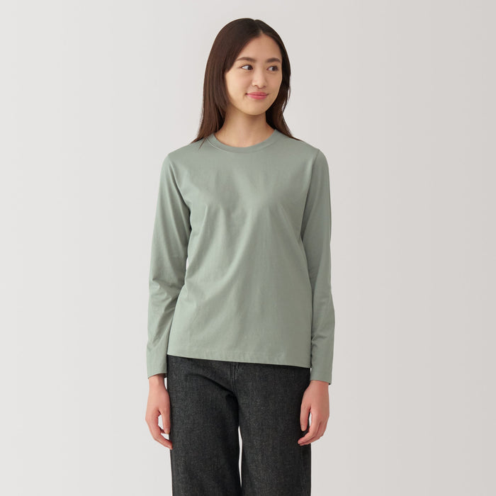 Muji Jersey Crew Neck Long Sleeve T-shirts Damen Grün | HJ8O7Z94K