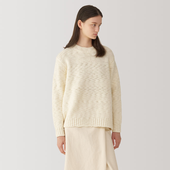 Muji Labo Low-Gauge Wool Crew Neck Pullover Damen Weiß | RE7M3C36P