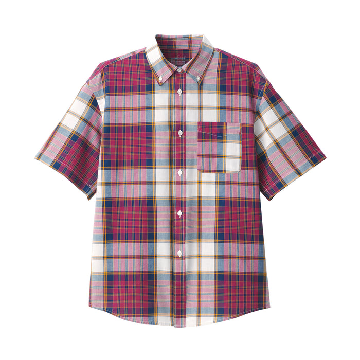 Muji Madras Check Button Down Short Sleeve Hemd Herren Rot | FR9Q0K69F