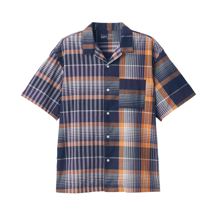Muji Madras Check Open Collar Short Sleeve Hemd Herren Navy | OF7D9I20Y