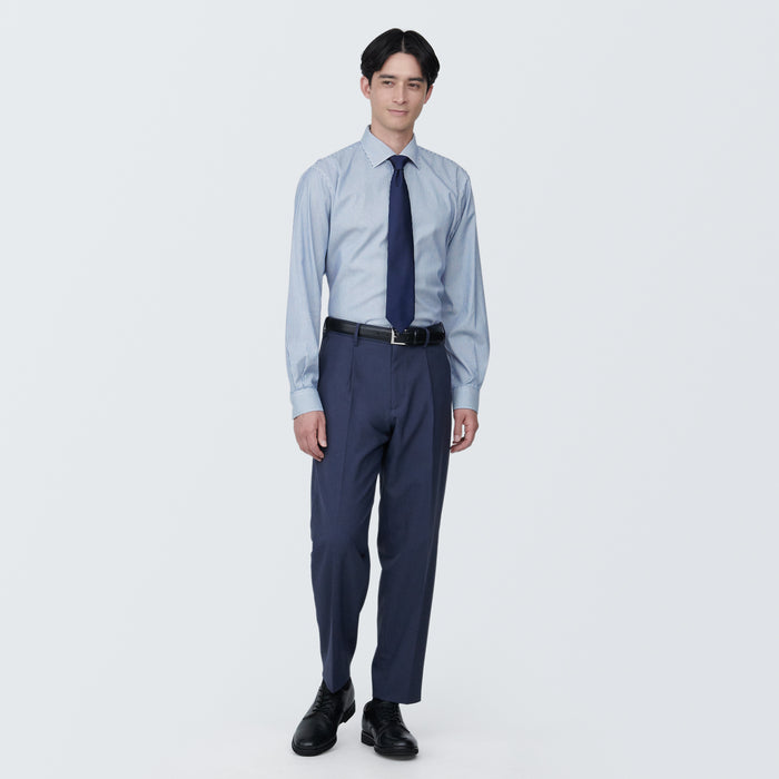 Muji Non-Iron Semi Wide Collar Striped Hemd Herren Blau | CG0H8A41N