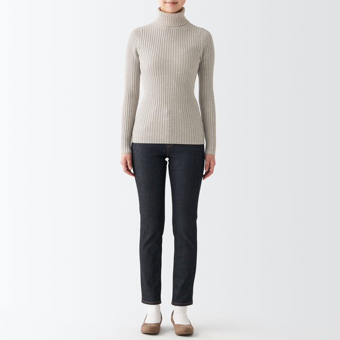 Muji Non-Itchy Washable Wide Ribbed Turtleneck Pullover Damen Weiß | RV7J2O16K