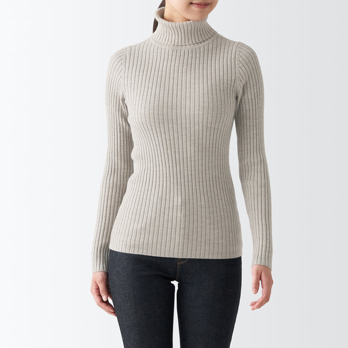 Muji Non-Itchy Washable Wide Ribbed Turtleneck Pullover Damen Weiß | RV7J2O16K