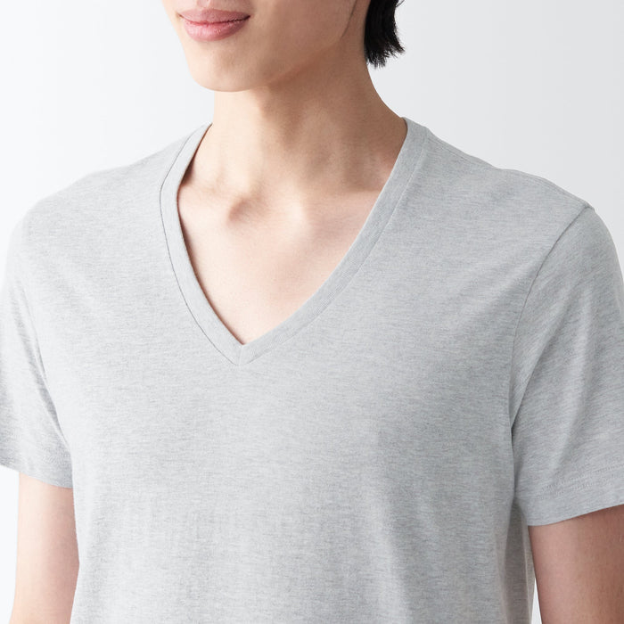 Muji Side Seamless Jersey V Neck Short Sleeve T-shirts Herren Grau | GJ9V3I15P