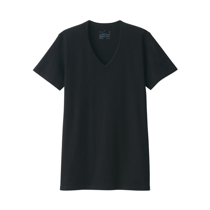 Muji Side Seamless Ribbed V Neck Short Sleeve T-shirts Herren Schwarz | XA8F1J99P