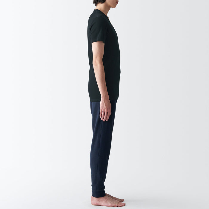 Muji Side Seamless Ribbed V Neck Short Sleeve T-shirts Herren Schwarz | XA8F1J99P