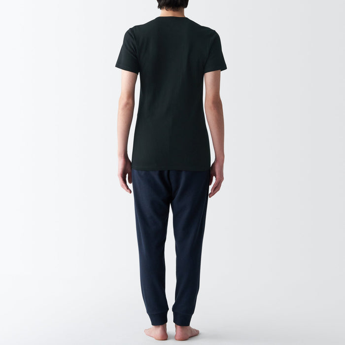 Muji Side Seamless Ribbed V Neck Short Sleeve T-shirts Herren Schwarz | XA8F1J99P
