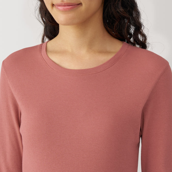 Muji Soy Fiber Blend Ribbed Crew Neck Long Sleeve T-shirts Damen Weiß | DU1L9Z14K