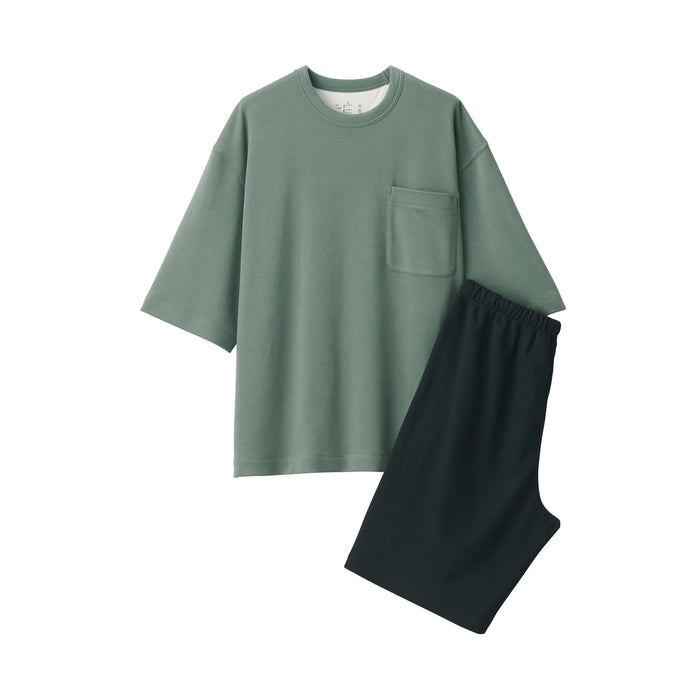 Muji Sweatshirt Short Sleeve Loungewear Pyjama Herren Grün | IY3L0D71L