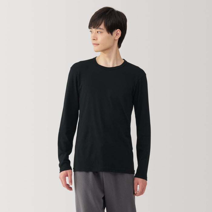 Muji Warm Cotton Crew Neck Long Sleeve T-shirts Herren Schwarz | AO9S7E98Q