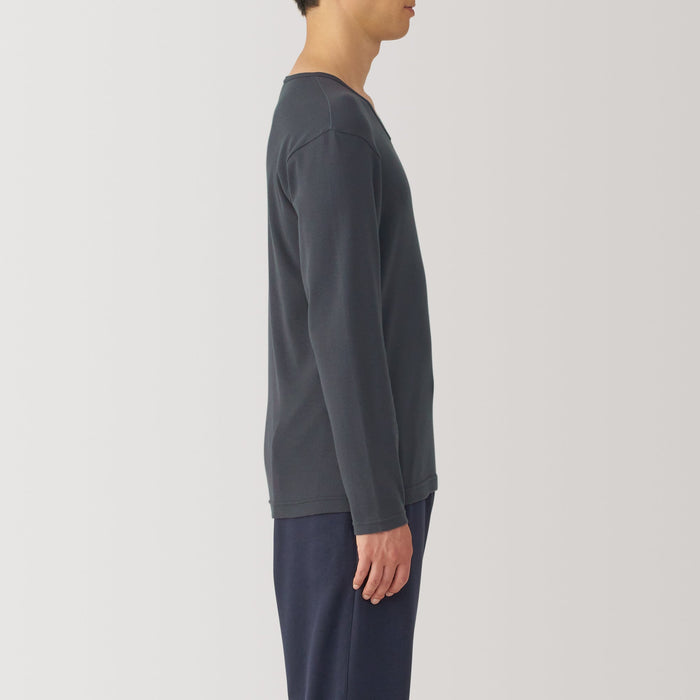 Muji Warm Cotton V-Neck Long Sleeve T-shirts Herren Grau | KB6E0D61C