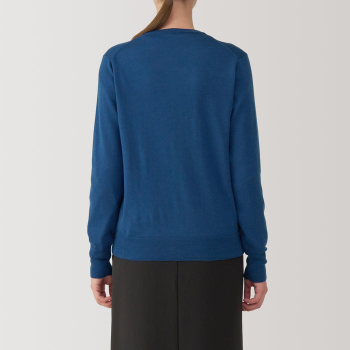 Muji Washable High Gauge Wool Crew Neck Strickjacke Damen Blau | IS4U5P06A