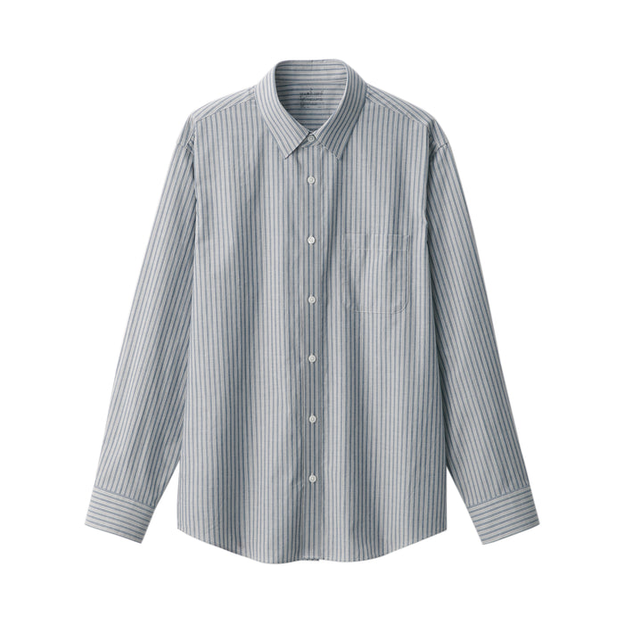 Muji Washed Broadcloth Long Sleeve Patterned Hemd Herren Grau | AM1Y2G85V