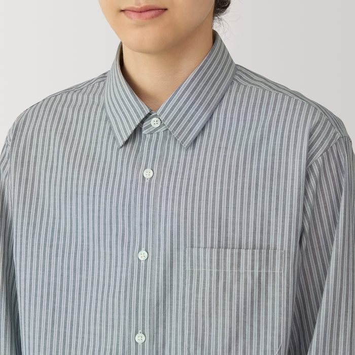 Muji Washed Broadcloth Long Sleeve Patterned Hemd Herren Grau | AM1Y2G85V