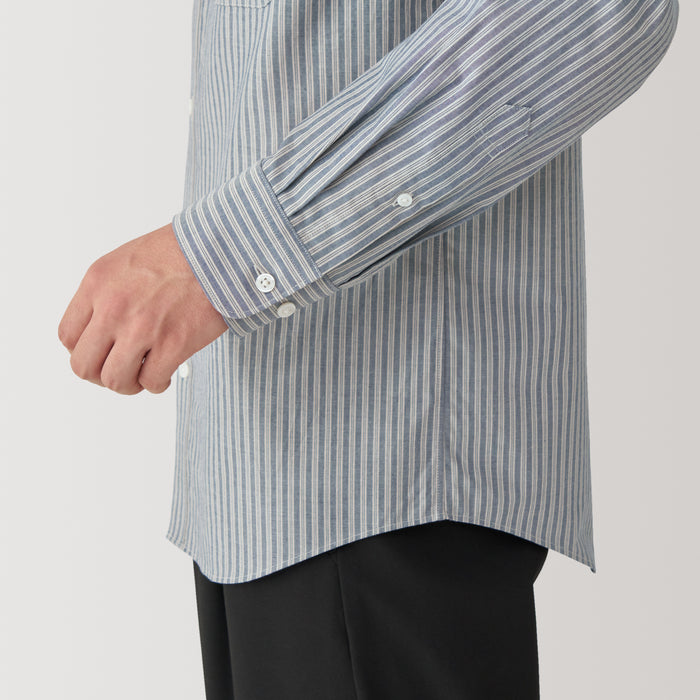 Muji Washed Broadcloth Long Sleeve Patterned Hemd Herren Grau | AM1Y2G85V