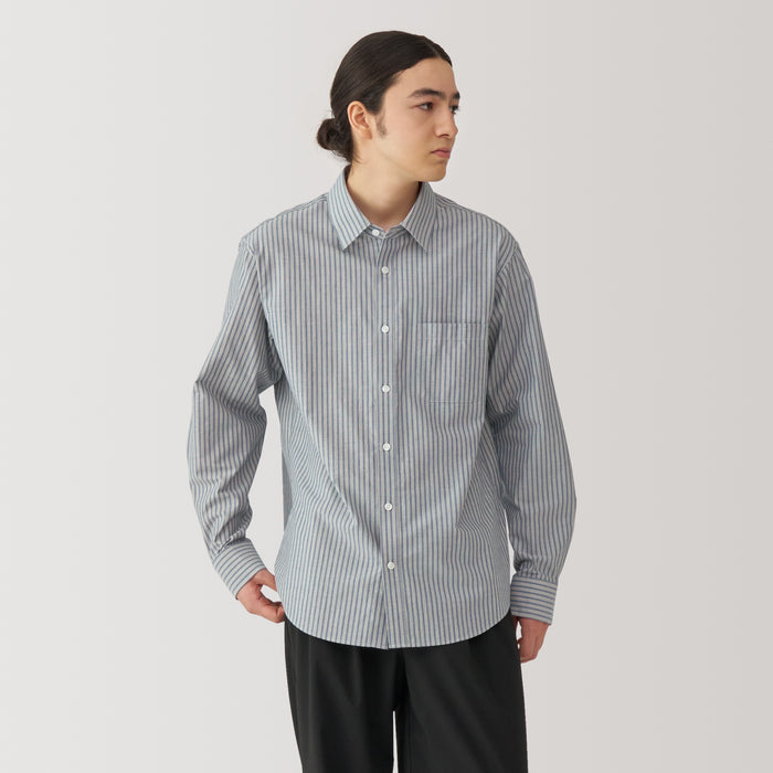 Muji Washed Broadcloth Long Sleeve Patterned Hemd Herren Grau | AM1Y2G85V