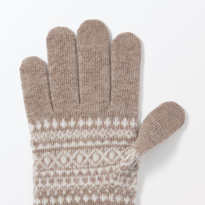 Muji Wool Blend Patterned Touchscreen Handschuhe Herren Beige | DR9X6L85B