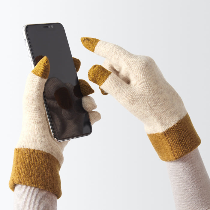 Muji Wool Blend Touchscreen Bicolor Handschuhe Damen Beige | KG6H5U21O