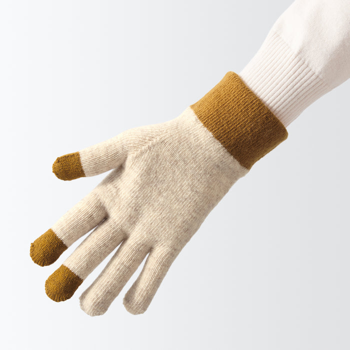 Muji Wool Blend Touchscreen Bicolor Handschuhe Damen Beige | KG6H5U21O