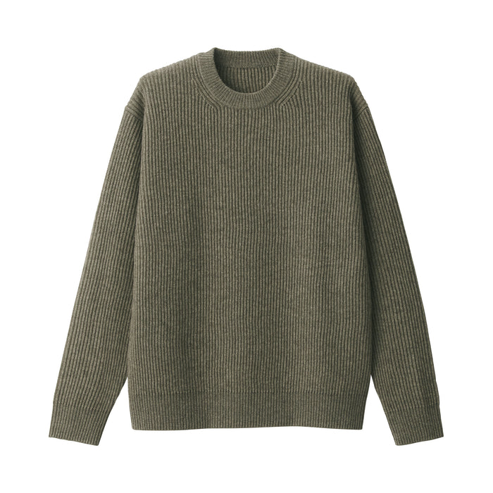 Muji Yak Wool Ribbed Crew Neck Pullover Herren Grün | OQ1T7Q85L